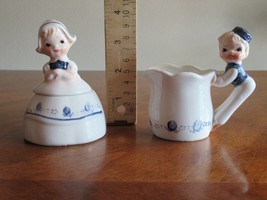 Vintage Dutch Boy &amp; Girl Sugar Bowl Creamer Jar Pitcher E-5817 By Adrian... - $28.49