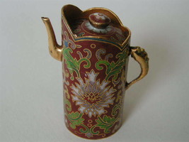Vintage Mini Cloisonne Enamel Red tea pot - $23.70