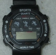 Sports World Time GMT O Digital Watch Auto Calendar Black Buckle Band  - £11.03 GBP
