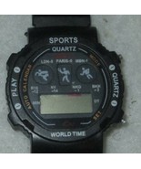 Sports World Time GMT O Digital Watch Auto Calendar Black Buckle Band  - £10.97 GBP