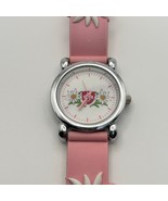 Floral Pink Stainless Steel Silicon Band 26mm Kids Watch Working - $24.50 CAD