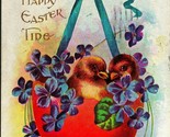 Happy Easter Tide Chicks in Egg Shell Ribbon Flowers 1908 DB Postcard E3 - $9.85