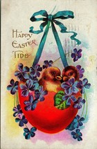 Happy Easter Tide Chicks in Egg Shell Ribbon Flowers 1908 DB Postcard E3 - £7.75 GBP