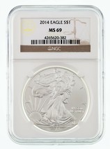 2014 $1 Silver American Eagle Graded by NGC as MS-69 - £44.84 GBP