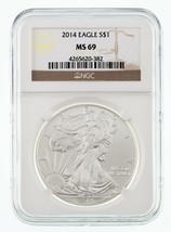 2014 $1 Silver American Eagle Graded by NGC as MS-69 - £45.09 GBP