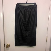 NWT Boo Hoo SZ 8 Midi Faux Leather Look Elastic Waistband Black Skirt - £11.99 GBP