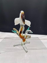 Art Glass White Pelican Sitting on a Branch Wings Spread Glass Sea Bird ... - $19.35