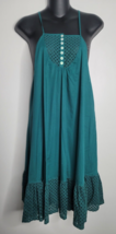 Intimately Free People Calico Trapeze Button Neck Eyelet Dress Green Large - £30.36 GBP