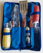 Picnic BBQ Set Condiments Barbecue 8 PC Mitt Case S&amp;P Shakers Tools Bottles NEW - £11.00 GBP