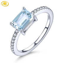 Natural Genuine Aquamarine S925 Sterling Silver Rings Octagon Faced Cut Classic  - £44.87 GBP
