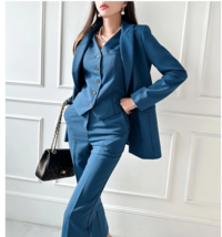 Fashion Korean  3 Pcs Elegant Long Sleeve Suit Jackets Vest and Straight... - £94.48 GBP