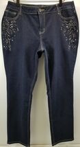 N62 Women Petite 16 Signature Fit Straight Sparkly Studded Denim Blue Jeans - $9.89