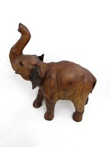 Vintage Leather Wrapped Elephant Statue Figure Africa Safari Zoo Tusks Trunk Up  - £67.26 GBP