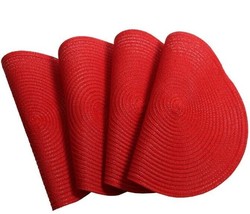 Four (4) COOLMADE ~ 15&quot; Round ~ RED ~ Braided/Woven ~ Textured Placemats - £23.86 GBP