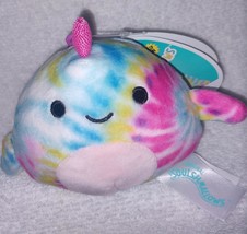 Squishmallows Milaina the  Tie-Dye Narwhal 3.5&quot;H Clip-on NWT - £8.02 GBP