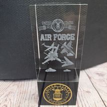 United States Air Force 3D Etched Glass Block Paper Weight 5in X 2in Gol... - $13.08