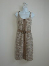 NWT AKRIS Camel Offwhite Wool Sheath Sleeveless Dress with Belt 8 - £166.08 GBP