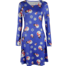 Plus Size 1X Blue Snowman Print Dress Christmas Holiday Winter Party - £15.72 GBP