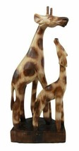 Balikraft Balinese Wood Handicraft Solo Mother Giraffe With Calf Family Figurine - £25.72 GBP
