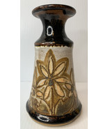 Mid Century Speckled Stoneware Floral Vase Studio Art Pottery Brown - £14.76 GBP