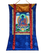 MEDICINE BUDDHA BHAISAJYAGURU ORIGINAL TIBETAN THANGKA PAINTING WITH SIL... - €117,68 EUR