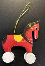 Vintage Christmas Decoration Germany Rocking Horse Hand Painted Red Yellow 2.75” - £11.21 GBP
