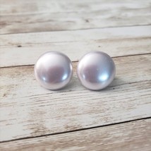 Vintage Clip On Earrings Light Lilac Faux Pearl Circle with Screw To Tig... - $11.99