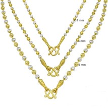 18K Necklace White&amp;Gold Plated Beaded 2 Tone King Thai Yellow Glass Coating 24&quot; - £28.35 GBP