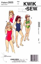 1997 Girl's Swimsuits Kwik-Sew Pattern 2605 Sizes 4-5-6-7 Uncut - $12.00