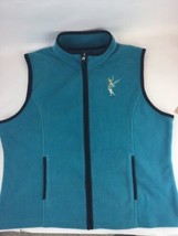 VEST Karen Scott XL Solid Aqua Fleece Front Zip W Tinkerbell Mickey Embroidery - $19.79