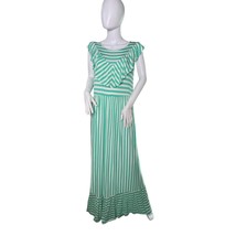 Égs Striped Maxi Dress Ruffle Trim Sleeveless Casual Green White Size XL - $21.73 CAD