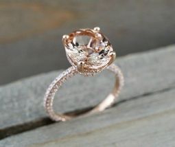 2Ct Oval Cut Peach Morganite Halo Solitaire Engagement Ring 14k Rose Gold Finish - £71.76 GBP