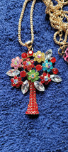 New Betsey Johnson Necklace Tree Red Multicolor Rhinestone Collectible S... - $14.99