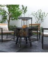 Outsunny Fire Pit BBQ Grill with Poker, Wood Burning Firepit, Black - $205.00