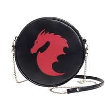 Red Dragon Black Purse Round Vinyl Shoulder Bag Handbag Alchemy Gothic GB6 - £23.94 GBP