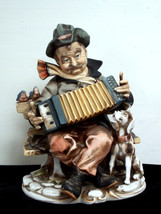 Vintage Porcellane D&#39;arte Accordion Player with Dog and Birds on Bench Figurine - £35.36 GBP