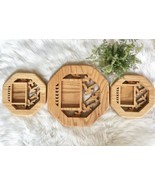 Vtg 3pc Hand Carved Wood Picture Photo Frames Walnut Butternut Oak? Octa... - $605.36 MXN