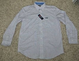 Mens Shirt Sport Long Sleeve Chaps Red White Blue Checked Button Front $43 sz M - £14.46 GBP
