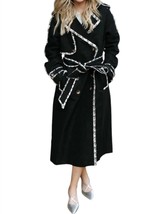 Mable tweed trim trench coat jacket in Black - $72.00