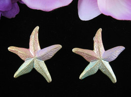 Pastel Starfish Pierced Earrings Vintage Goldtone Posts Big Star Fish Colors - $14.84