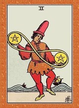 Decoration Poster from Vintage Tarot Card.Two of Diamonds.Pentacles.Decor.11374 - £13.39 GBP+