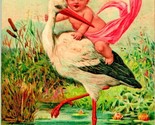 Vtg Postcard 1909 Hearty Congratulations Birth Stork Baby - £10.83 GBP