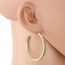 Gold Tone Hoop Earrings With Sparkling Swarovski Style Crystals - $26.99