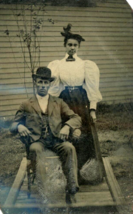 Antique Tintype photograph Studio 1800s Well Dressed Outdoors Couple Man Woman - £15.24 GBP