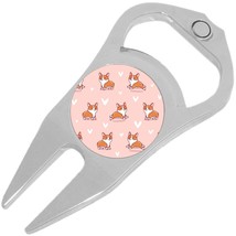 Cute Corgi Pattern Pink Hearts Golf Ball Marker Divot Repair Tool Bottle Opener - £9.40 GBP