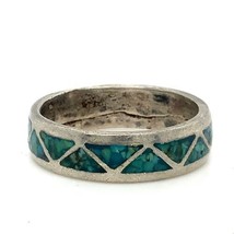 Vintage Signed Sterling Native American Inlaid Chip Turquoise Stone Ring... - $44.55