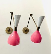 Brass Wall Sconce White and Pink Cone Shape Mid Century 1950s Sconce Vin... - £109.53 GBP