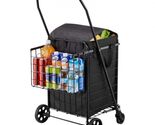  Shopping Cart, Folding Grocery Utility Cart with Dual Baskets, Waterpro... - $80.89