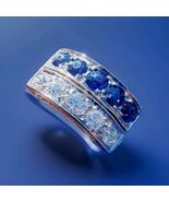Earth mined Diamond Sapphire Deco Engagement Ring Antique Platinum Filigree Band - $15,005.25