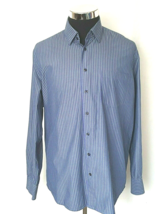 Alan Flusser Mens Large Dress Shirt  Button Front Cotton Blue Green Striped - £12.90 GBP